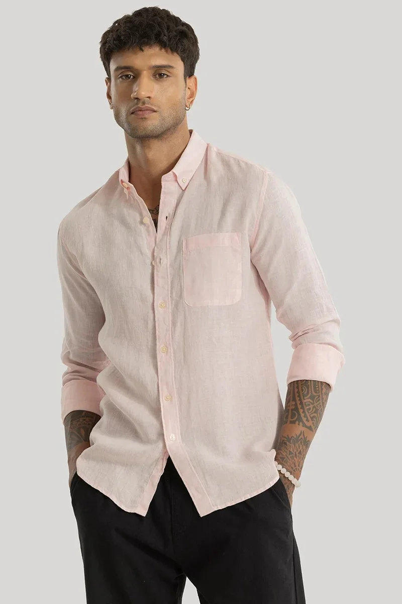 SNITCH Elementary Light Pink Plain 100% Linen Shirt