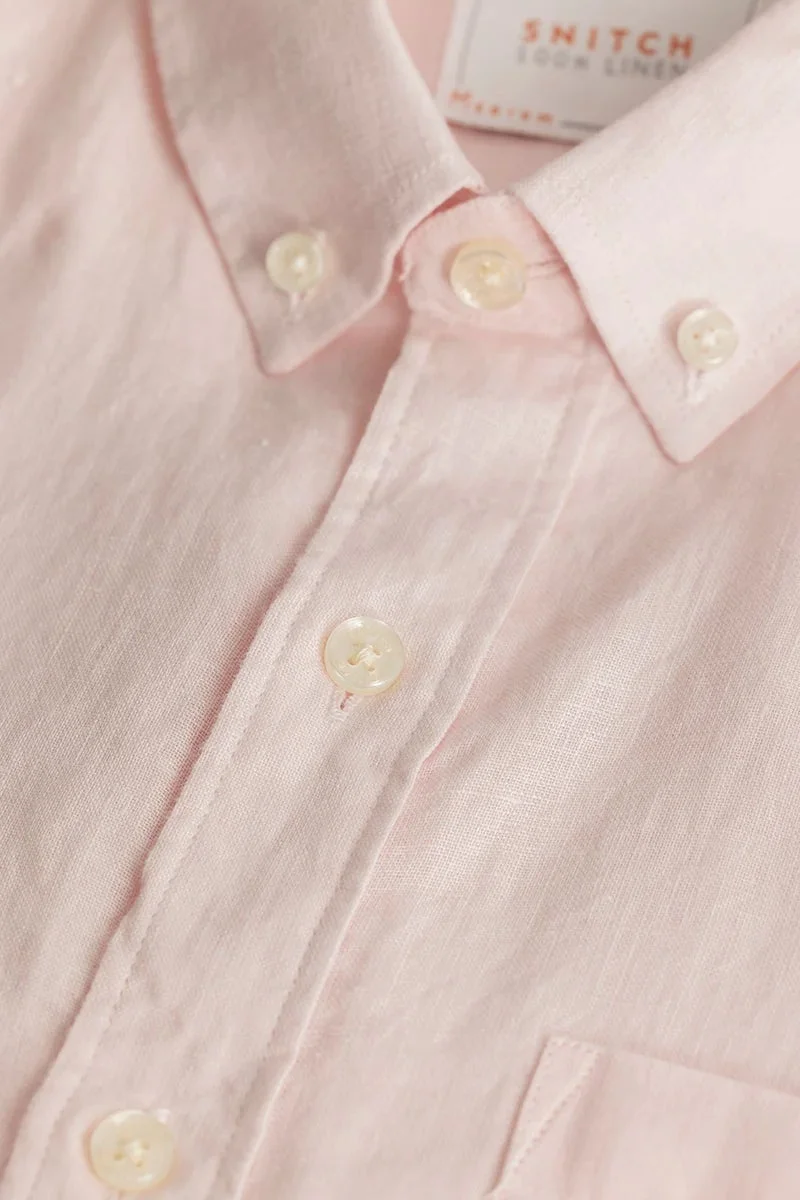 SNITCH Elementary Light Pink Plain 100% Linen Shirt