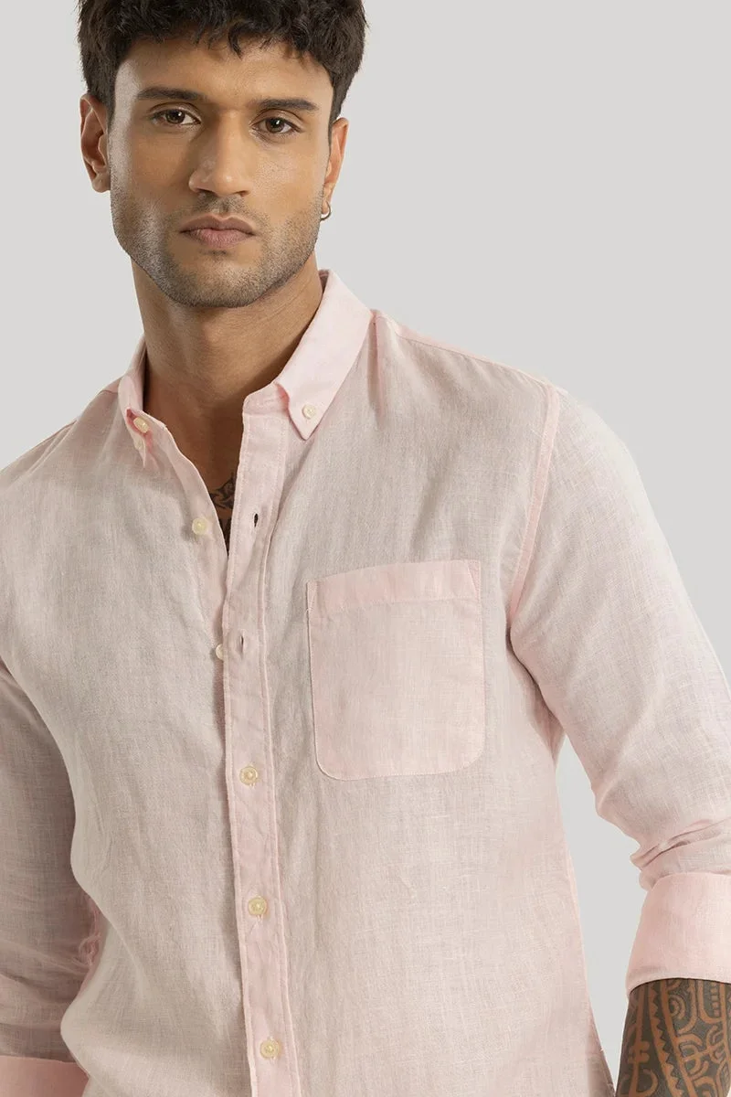 SNITCH Pink Elementary Light Pink Plain 100% Linen Shirt for Men | Best Price UAE