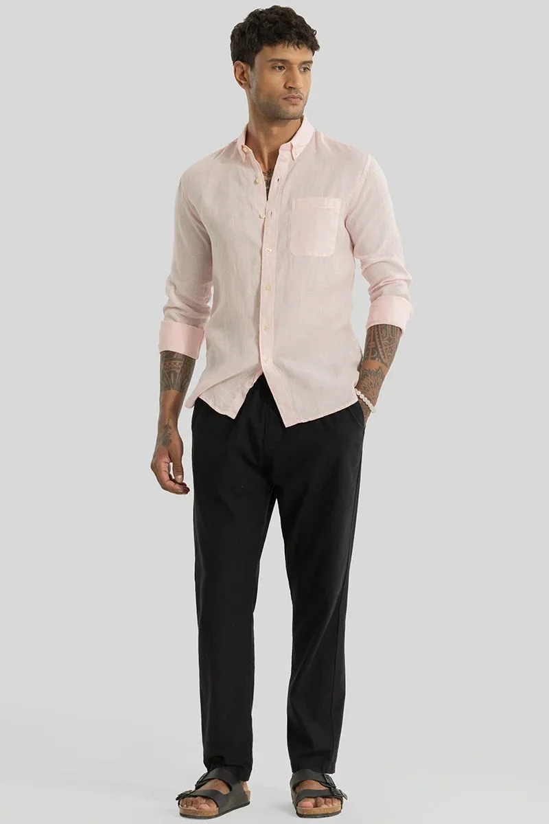 SNITCH Pink Elementary Light Pink Plain 100% Linen Shirt for Men | Best Price UAE