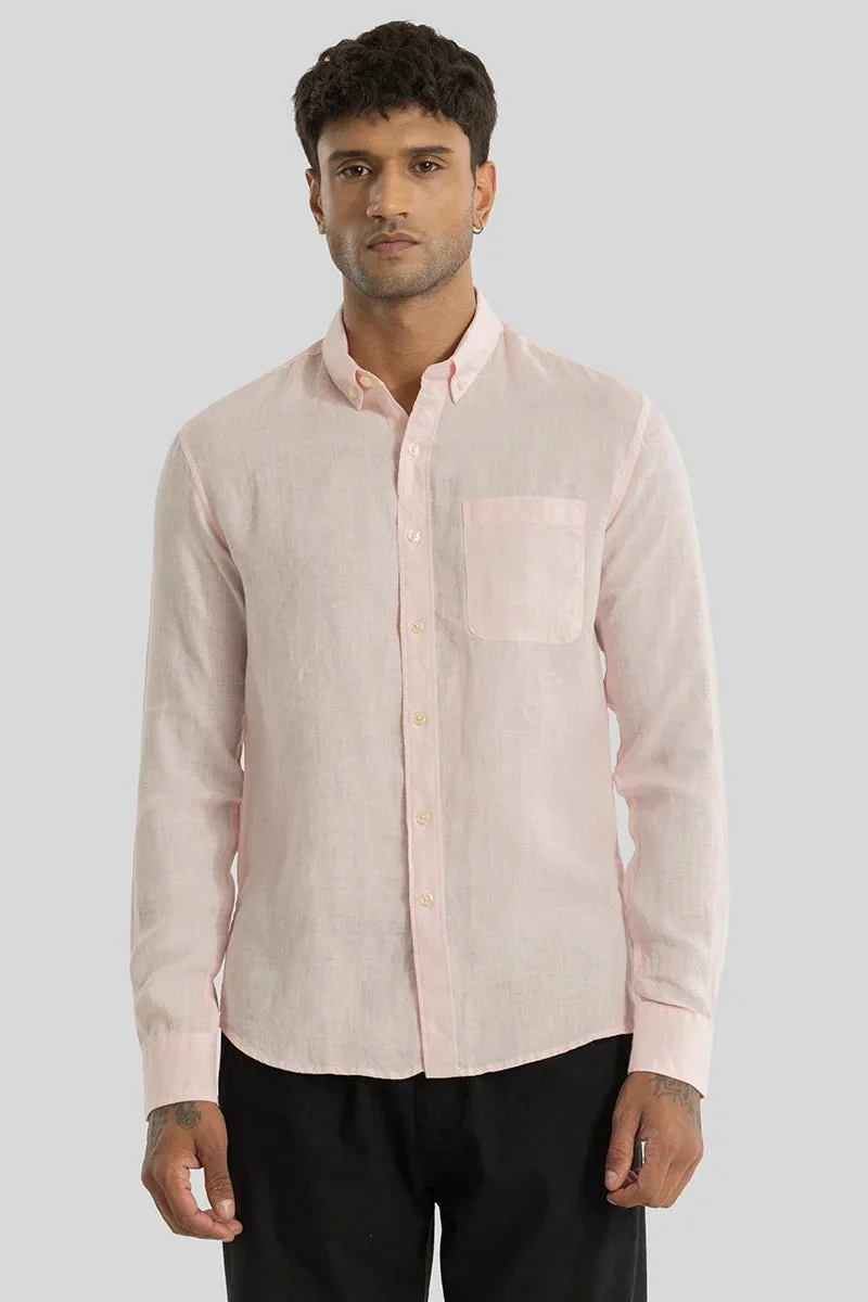 SNITCH Pink Elementary Light Pink Plain 100% Linen Shirt for Men | Best Price UAE
