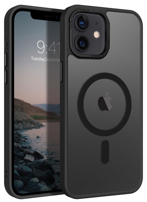 iPhone 12/ 12 Pro Magnetic MagSafe Case,【Full Shockproof Protection】Translucent Matte Back, Slim Phone Cover with Strong Magnet for Apple 12/ 12 Pro (2020)(Black)