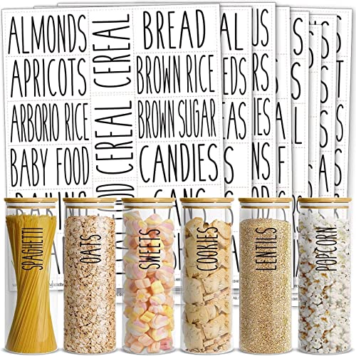 Talented Kitchen 136 Kitchen Sticker Labels for Food Containers - Varied Sizes, Black Text on Clear Background - Waterproof Labels for Jars & Storage - Image 1