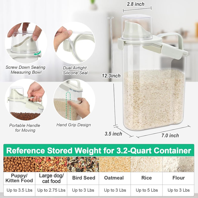 TBMax Rice Container Cereal Storage Container 2 Pack 3.2-Quart, Kitchen Pantry Dry Food Storage Holder with Easy-Pouring Spout & Handy Cup, Small Pet Dog Cat Food Dispenser for Daily Feeding - Image 2