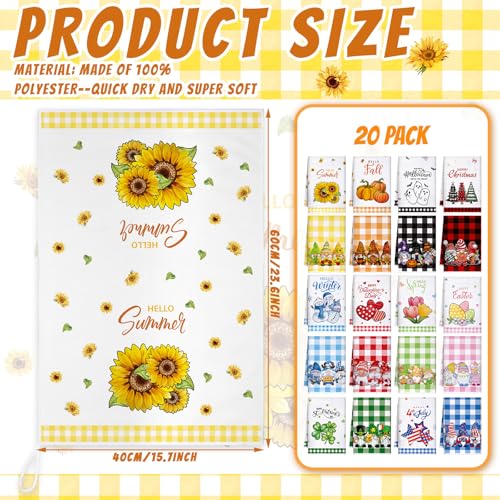 FuWeave 20 Pcs Holiday Kitchen Towels Seasonal Decorative Hand Towels Set Christmas Dish Cloths Winter Valentine's Day 16 x 24 Colorful Wash Cloths with Hanging Loop(Cute) - Image 3