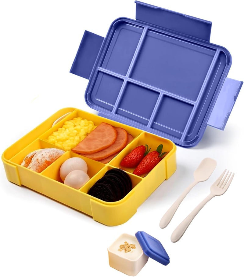 Cravista Bento Lunch Box for Kids - 1330ml Leak Proof BPA Free Lunchbox with 5 Compartments, Cutlery & Sauce Bowl | Microwave Safe Tiffin for School, Office | Bento Box for Boys (Blue) - Image 1
