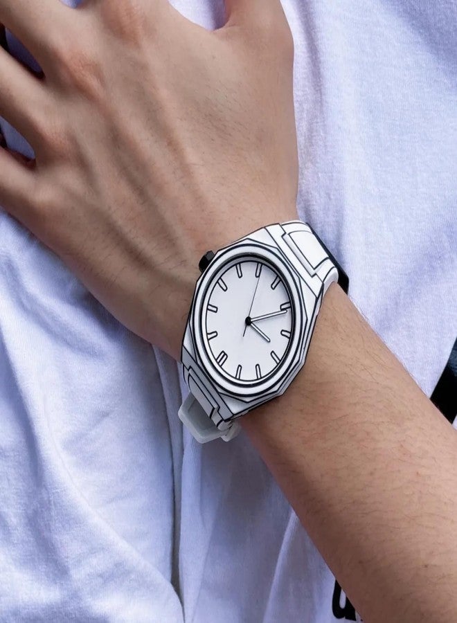 FANMIS Men's Anime-Inspired Watch Fashion Sketch Watch Minimalist Creative Wormhole Design Watch Stylish and Durable Timepiece for Men's Sports Watch, A White - Image 5