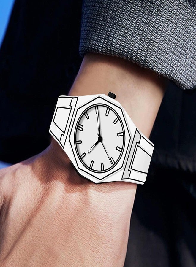 FANMIS Men's Anime-Inspired Watch Fashion Sketch Watch Minimalist Creative Wormhole Design Watch Stylish and Durable Timepiece for Men's Sports Watch, A White - Image 3