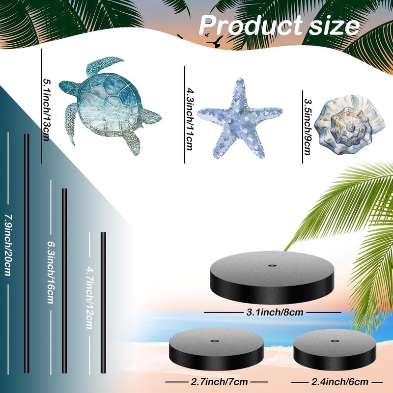 Maitys 3 Pcs Sea Table Decor Coastal Turtle Starfish Decor Ocean Beach Centerpieces Nautical Standing Block Wooden Centerpiece Sign for Summer Holiday Seasonal Home Kitchen - Image 3