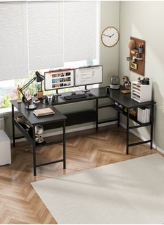 ADEBOLA Gaming Table with Bookshelf Layer,U Shaped Computer Desk ,Large Desktop Office Desk 180*45*75cm  - Image 2