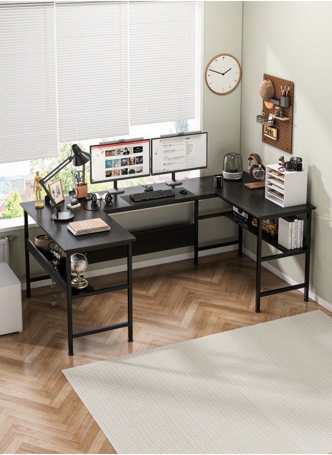 ADEBOLA - Gaming Table with Bookshelf Layer,U Shaped Computer Desk ,Large Desktop Office Desk 180*45*75cm - Image 1