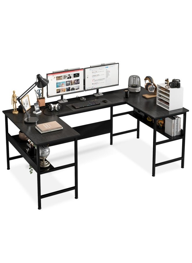 ADEBOLA - Gaming Table with Bookshelf Layer,U Shaped Computer Desk ,Large Desktop Office Desk 180*45*75cm - Image 1