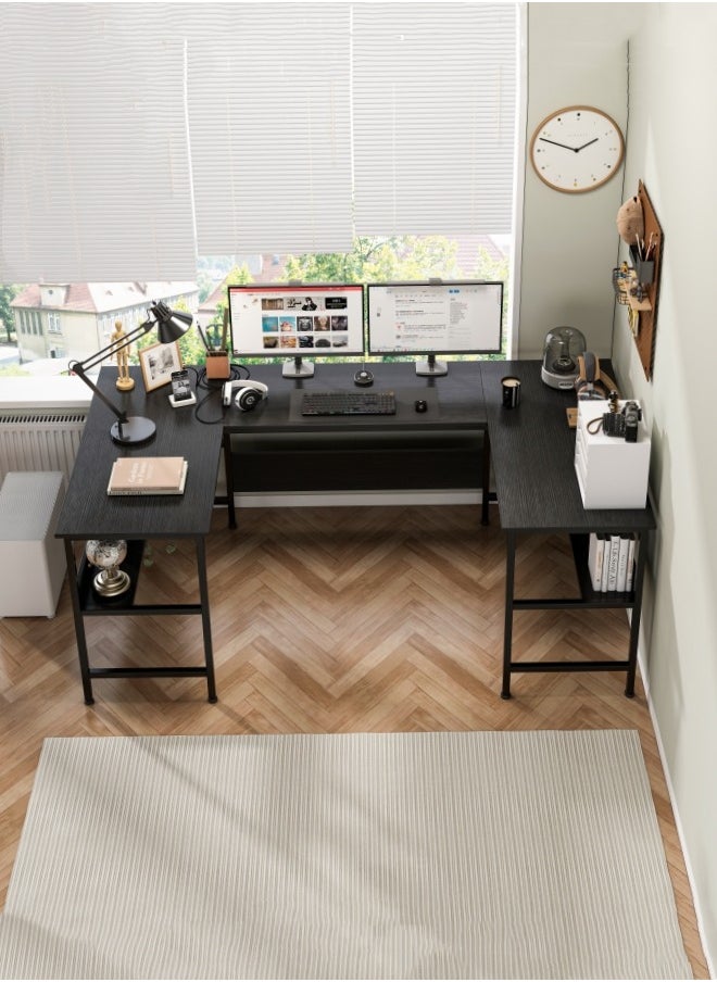 ADEBOLA - Gaming Table with Bookshelf Layer,U Shaped Computer Desk ,Large Desktop Office Desk 180*45*75cm - Image 1