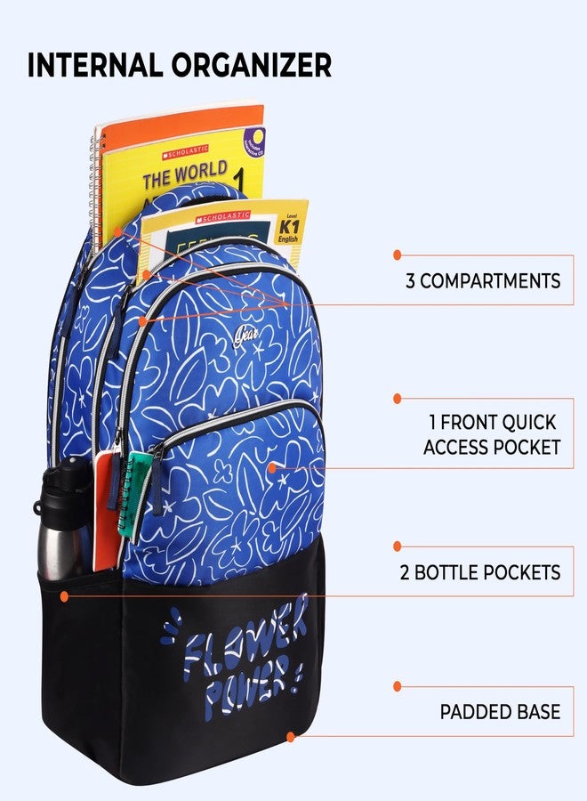 Gear Flower Power 19"/35L Large Water Resistant School Bag/Casual 4 Compartment Backpack/Daypack/Travel Backpack/Kids Bag for Girls (Navy-Black) - Image 3