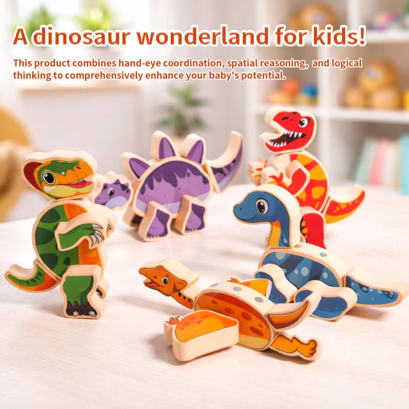 INIFEIDALA Wooden Magnetic Take Apart Dinosaur Building Blocks, Build Your Own Dinosaur Playset, STEM Montessori Educational Toy for Fine Motor Skills, Birthday Gift for 3-6 Year Old Boys Girls - Image 2