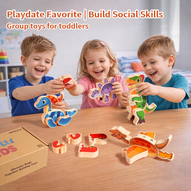 INIFEIDALA Wooden Magnetic Take Apart Dinosaur Building Blocks, Build Your Own Dinosaur Playset, STEM Montessori Educational Toy for Fine Motor Skills, Birthday Gift for 3-6 Year Old Boys Girls - Image 5