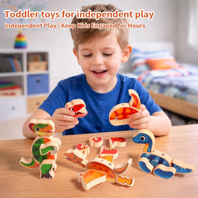 INIFEIDALA Wooden Magnetic Take Apart Dinosaur Building Blocks, Build Your Own Dinosaur Playset, STEM Montessori Educational Toy for Fine Motor Skills, Birthday Gift for 3-6 Year Old Boys Girls - Image 3