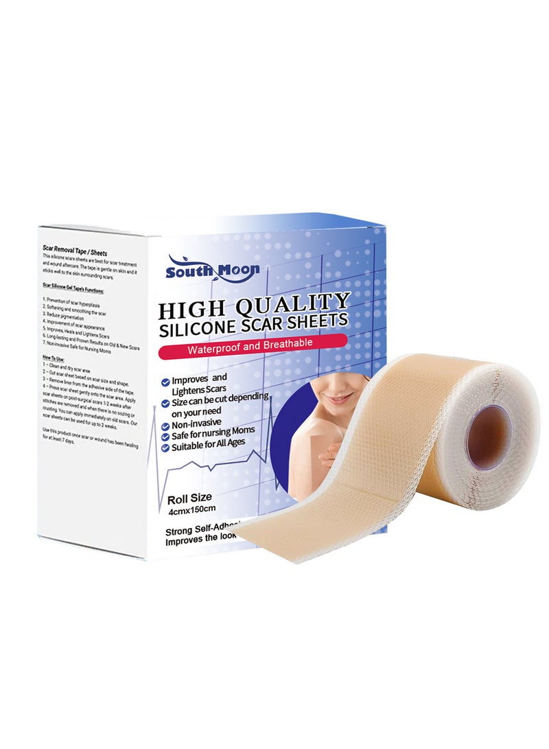 SOUTH MOON 4cm*1.5m Silicone Scar Sheets - Fade Scar Sticker, As Surgical Cream, Gel, Tape, Strips, Patches - Keloid, C-Section, Tummy Tuck - Surgery Scars Removal Treatment - Image 1
