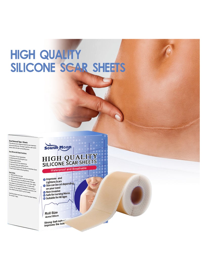 SOUTH MOON 4cm*1.5m Silicone Scar Sheets - Fade Scar Sticker, As Surgical Cream, Gel, Tape, Strips, Patches - Keloid, C-Section, Tummy Tuck - Surgery Scars Removal Treatment - Image 2