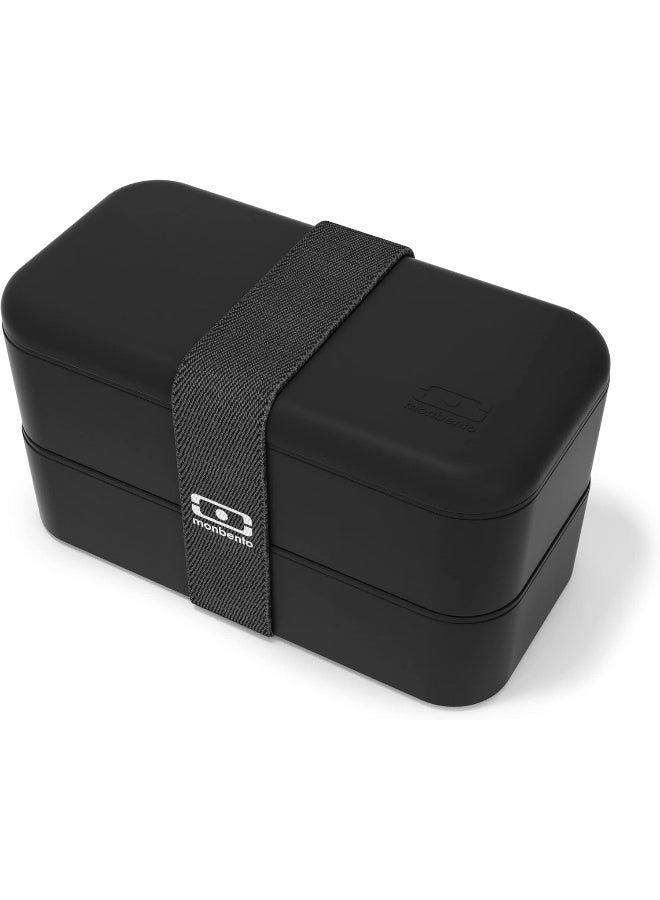 monbento - Bento Box MB Original Onyx with Compartments - 2 Tier Leakproof Lunch Box for Work Lunch Packing and Meal Prep - BPA Free - Food Grade Safe Food Containers - Black - Image 1