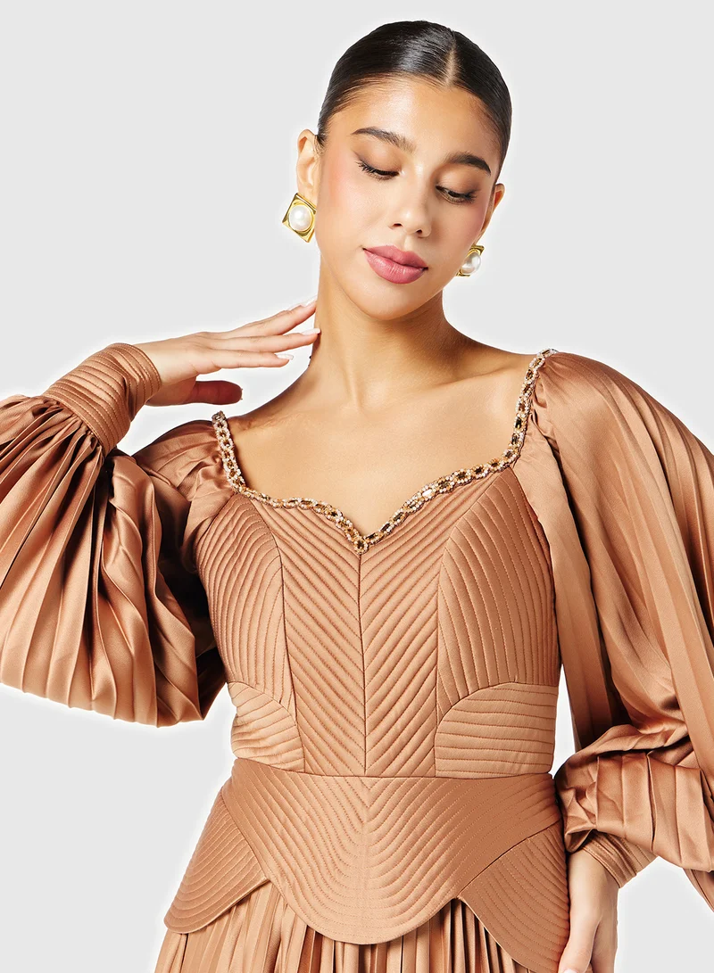 Threadz by Ajooni Pleated Balloon Sleeve Dress