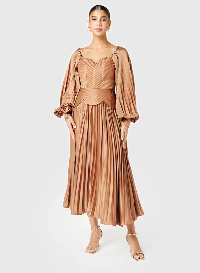 Threadz by Ajooni Pleated Balloon Sleeve Dress