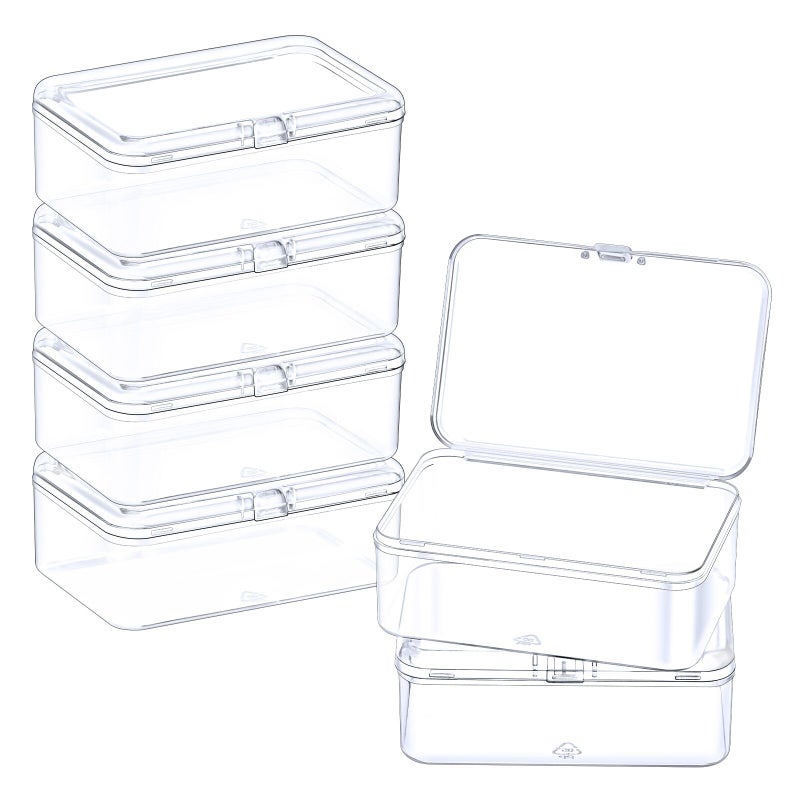 ZORRITA 6 Pack Small Plastic Storage Containers with Hinged Lids, Rectangle Clear Plastic Boxes for Beads, Jewelry, Game Pieces and Crafts Items (3.5 x 2.3 x 1.3 Inch) - Image 1