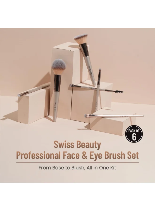 Swiss Beauty Swiss Beauty Professional Face & Eye Brush Set of 6 with Synthetic Fibres and Easy Blending For Cream, Liquid & Powder Formulation
