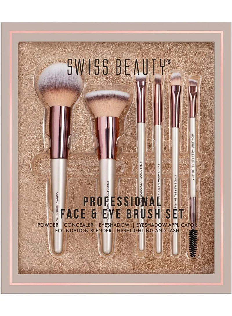 Swiss Beauty Swiss Beauty Professional Face & Eye Brush Set of 6 with Synthetic Fibres and Easy Blending For Cream, Liquid & Powder Formulation
