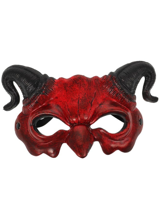 ستوبوك قناع شيطان الهالوين نصف وجه مخيف، قناع شبح قرن مخيف، قناع تنكري للوحش لزي تنكري الهالوين، بني - Image 1