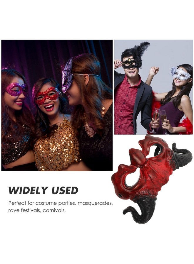 ستوبوك قناع شيطان الهالوين نصف وجه مخيف، قناع شبح قرن مخيف، قناع تنكري للوحش لزي تنكري الهالوين، بني - Image 3