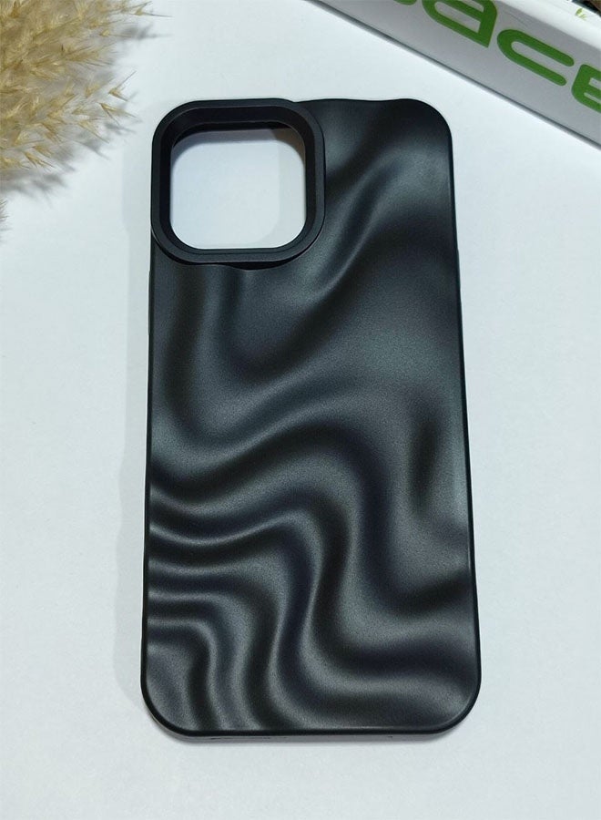 Premium Matte Case Compatible with iPhone 13 Pro Max, Featuring a 3D Wave Design, Durable Material for Shock and Scratch Protection, a Comfortable Feel, and a Stylish Look - Black - Image 3