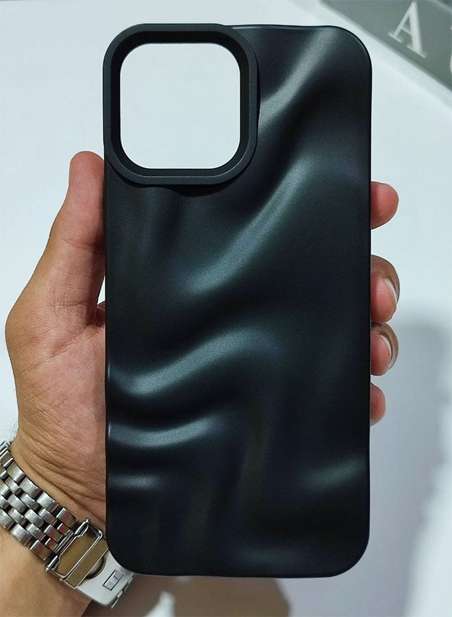 Premium Matte Case Compatible with iPhone 13 Pro Max, Featuring a 3D Wave Design, Durable Material for Shock and Scratch Protection, a Comfortable Feel, and a Stylish Look - Black - Image 1