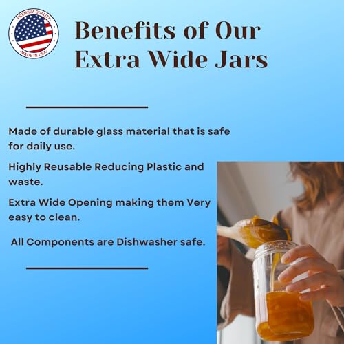 JARMING COLLECTIONS 32oz Extra Wide Mouth Glass Storage Jar with BPA-Free Plastic Lid – Quart Size Airtight Mason Jar for Kitchen, Pantry, and Food Storage (Set of 2) - Image 3