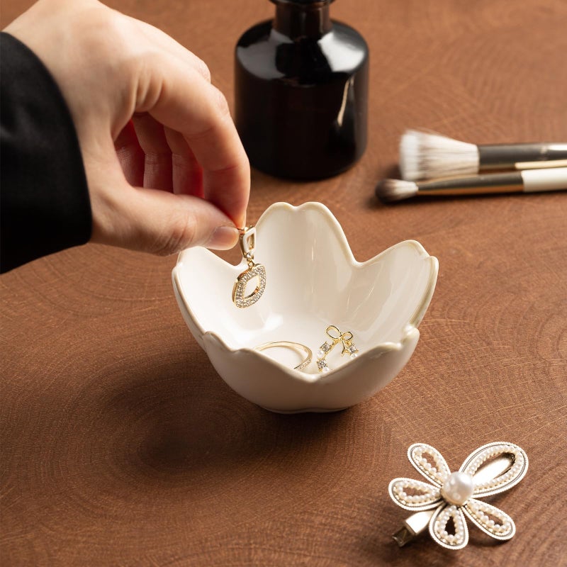 zerokyclan Ceramic Ring Holder Tray - Decorative Floral Trinket Bowl for Jewelry Storage & Vanity Decor(white) - Image 5