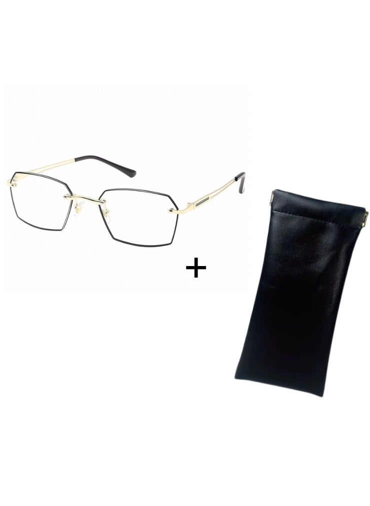 Booma Opticals KRIS + 1.00 Reading Glasses, Rimless Optical Prescription Glasses.  & PREMIUM High -End Soft Glasses CASE -Black - Image 1