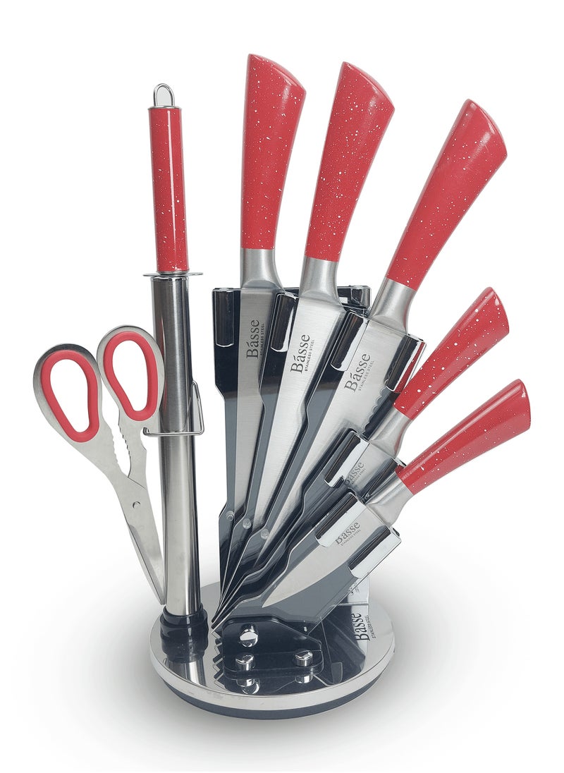 Bass - BASS 7 pcs Chef Knife Set, Stainless Steel 18/10  Kitchen Knives Set, Super Sharp Cutlery Set with Stand, Scissors & Sharpener - Image 1