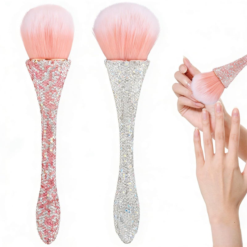 KuuGuu 2 PCS Nail Art Dust Brush Shiny Rhinestone Fust Brushes Ultra Soft Nylon Dust Brush for Loose Face Cosmetics Blending Liquid Foundation Powder Make Up Brushes Cleaning Tools Shape Nail & Makeup Brus - Image 1