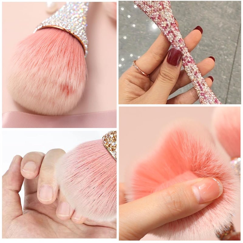 KuuGuu 2 PCS Nail Art Dust Brush Shiny Rhinestone Fust Brushes Ultra Soft Nylon Dust Brush for Loose Face Cosmetics Blending Liquid Foundation Powder Make Up Brushes Cleaning Tools Shape Nail & Makeup Brus - Image 3