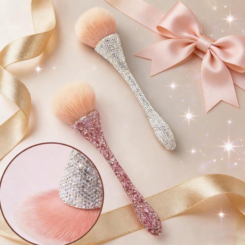 KuuGuu 2 PCS Nail Art Dust Brush Shiny Rhinestone Fust Brushes Ultra Soft Nylon Dust Brush for Loose Face Cosmetics Blending Liquid Foundation Powder Make Up Brushes Cleaning Tools Shape Nail & Makeup Brus - Image 4