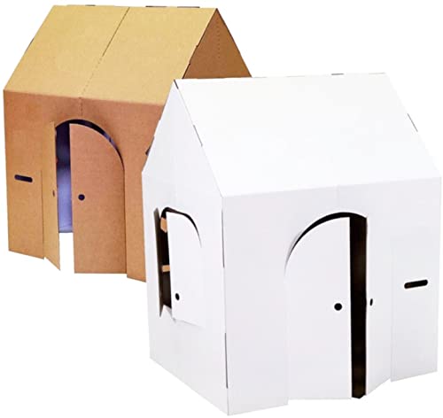 Easy Playhouse Blank Crafty Cottage - Kids Art and Craft for Indoor Fun, Color, Draw, Doodle on this Blank Canvas – Decorate and Personalize a Cardboard Fort, 32" x 26.5" x 40.5" - Made in USA, Age 3+ - Image 1