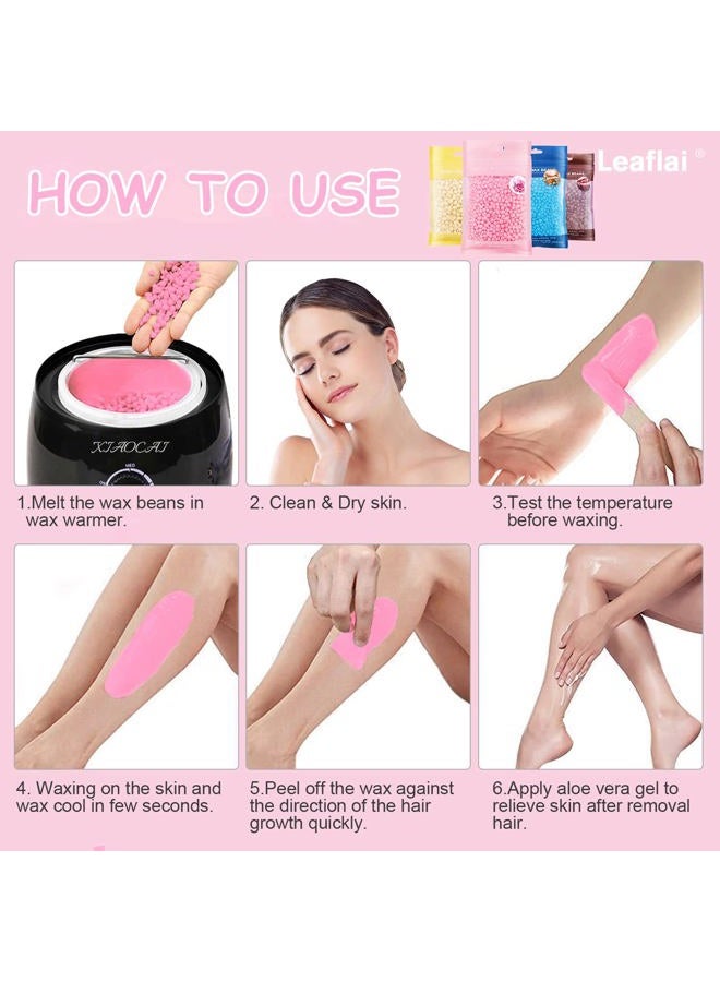 Leaflai Hard Wax Beads, Professional Wax Beads for Hair Removal 400g Hair Wax with 10 Pcs Wood Sticks for Full Body Brazilian Bikini Face Legs Eyebrow Painless at Home for Woman Men - Image 5