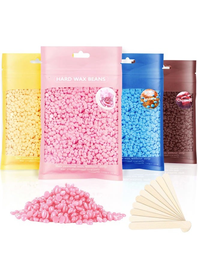 Leaflai Hard Wax Beads, Professional Wax Beads for Hair Removal 400g Hair Wax with 10 Pcs Wood Sticks for Full Body Brazilian Bikini Face Legs Eyebrow Painless at Home for Woman Men - Image 1