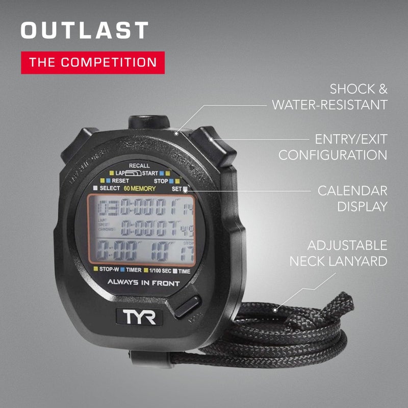 TYR Z200 Stopwatch â€“ Professional Digital Timer with Split Memory, Water-Resistant, Ergonomic Design for Swim, Track & Field, and Sports Training - Image 4