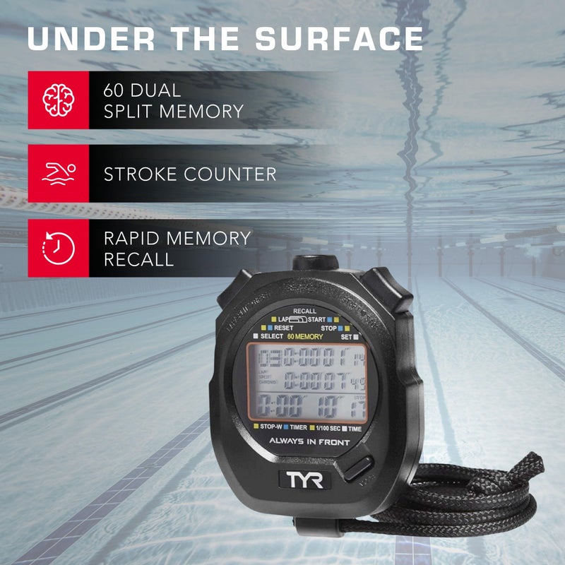 TYR Z200 Stopwatch â€“ Professional Digital Timer with Split Memory, Water-Resistant, Ergonomic Design for Swim, Track & Field, and Sports Training - Image 3