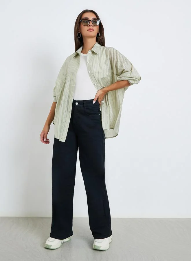 ستايلي Double Pocket Striped Casual Oversized Shirt