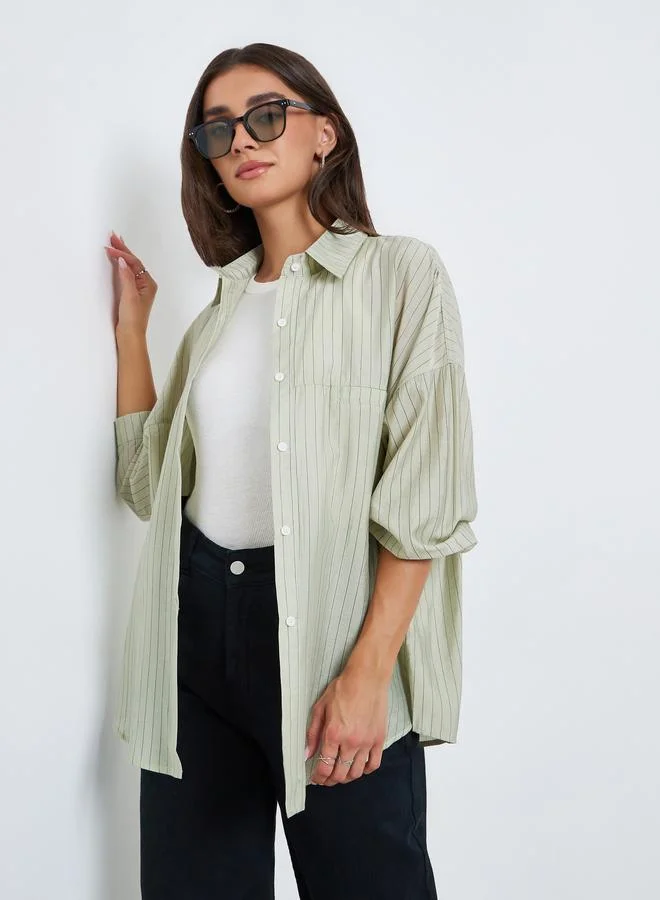 Styli Double Pocket Striped Casual Oversized Shirt