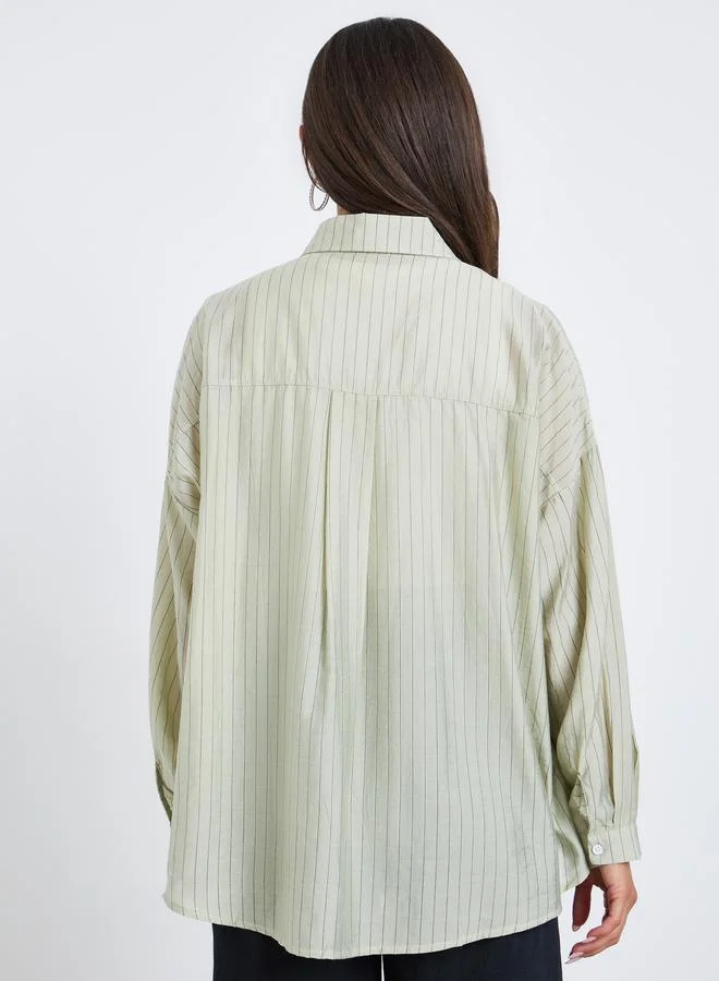 Styli  Double Pocket Striped Casual Oversized Shirt for Women | Best Price UAE