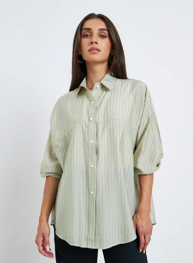 Styli  Double Pocket Striped Casual Oversized Shirt for Women | Best Price UAE