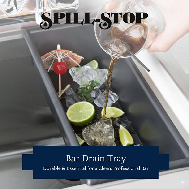 Spill-Stop 13-760 Bar Drain Tray, Durable Black Plastic, Large 14" x 5" x 3", Fits Standard Bar Sinks, Includes Drain Extension Tube, Made in USA - Image 2